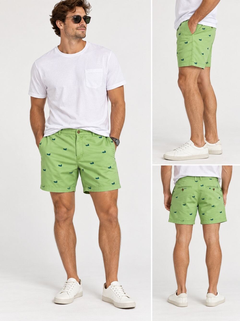 Southern Marsh Men's Lime Green Mallard Duck Print Chino Shorts Size 32